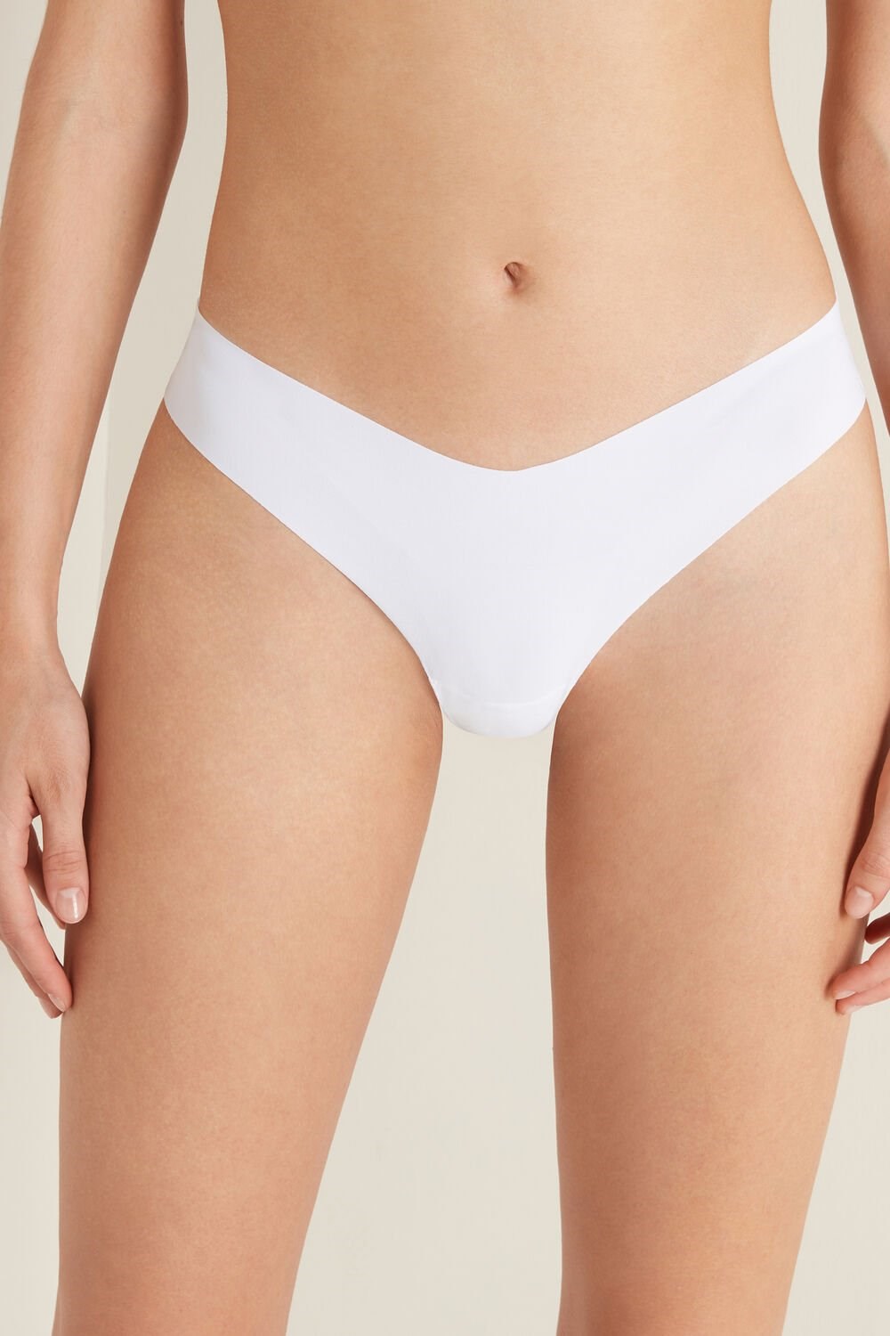 White White 001 Tezenis Microfiber V-Shaped Laser-Cut Brazilian Panties | 513206-BTG