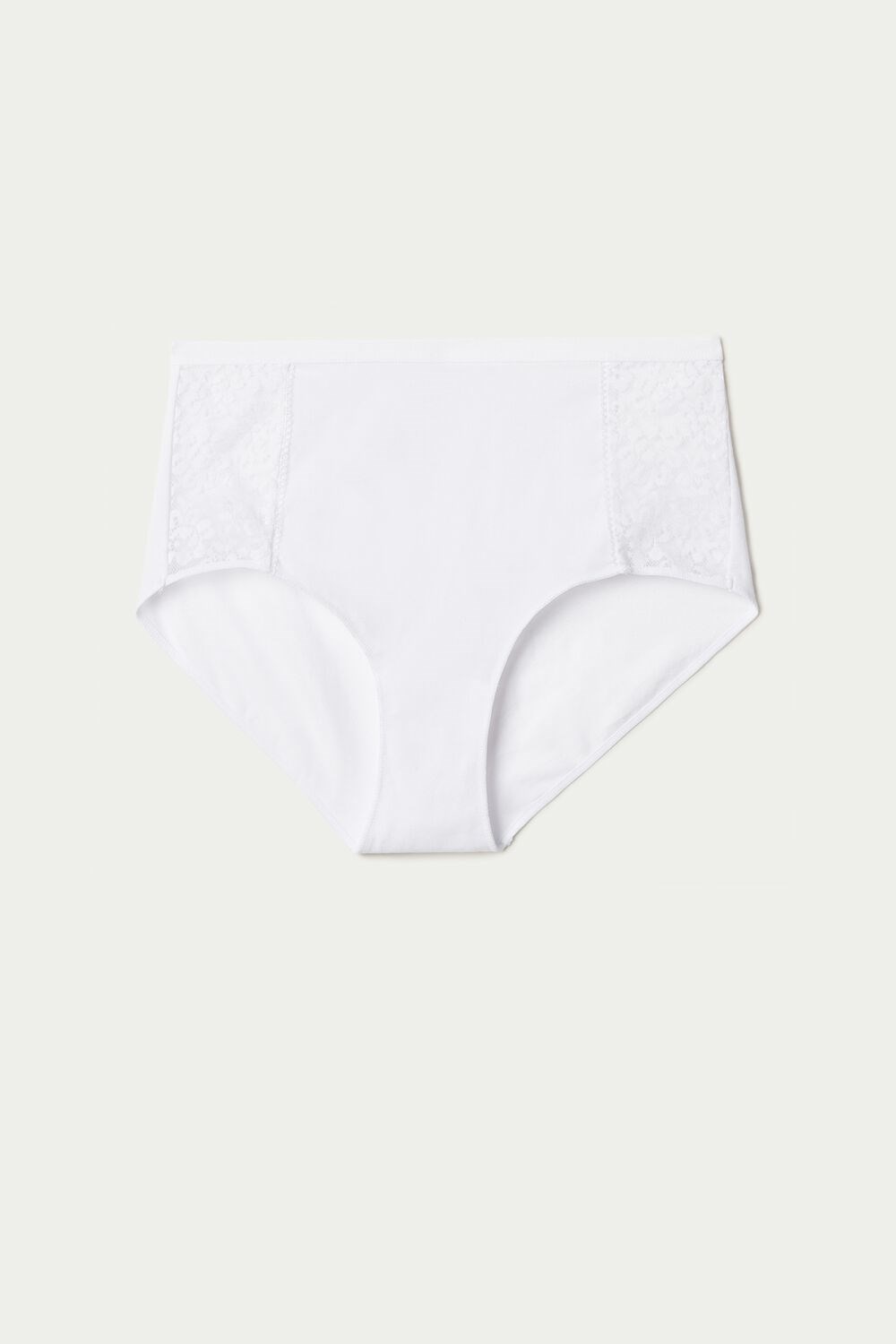 White White 001 Tezenis Recycled Cotton and Lace High-Leg Panties | 140879-LZN