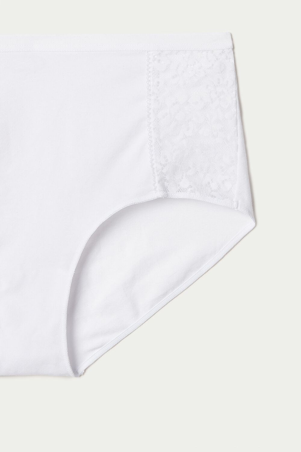 White White 001 Tezenis Recycled Cotton and Lace High-Leg Panties | 140879-LZN