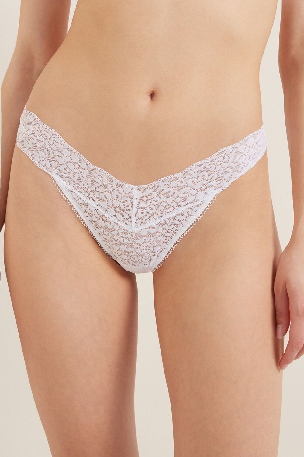 White White 001 Tezenis Recycled Lace High-Cut Thong | 754306-UTH