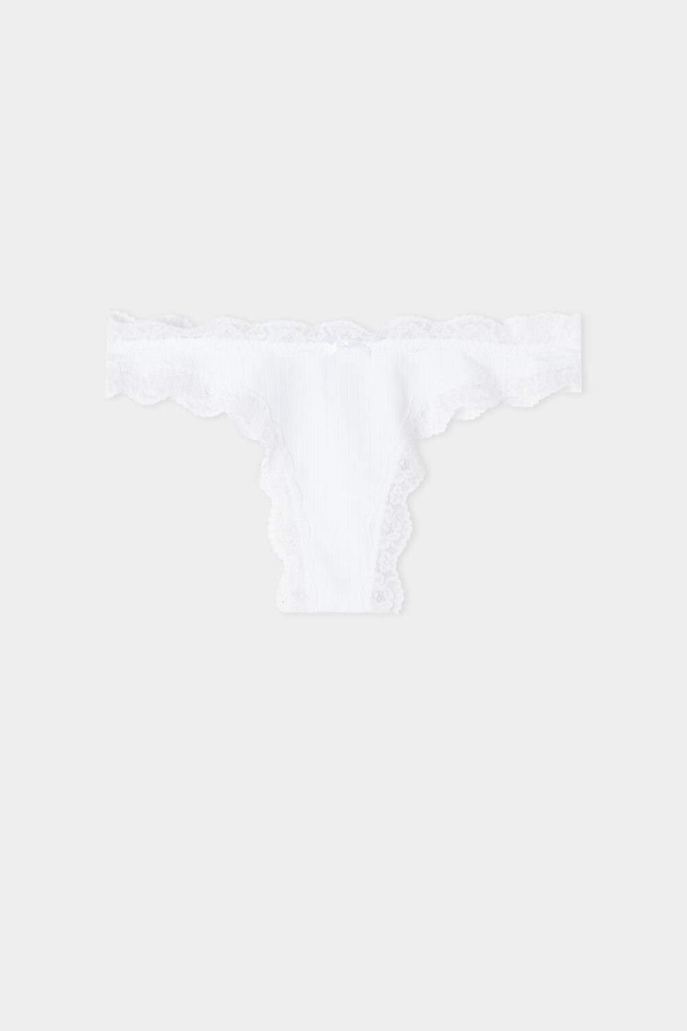 White White 001 Tezenis Ribbed Brazilian Panties with Lace Trim | 861504-GMS