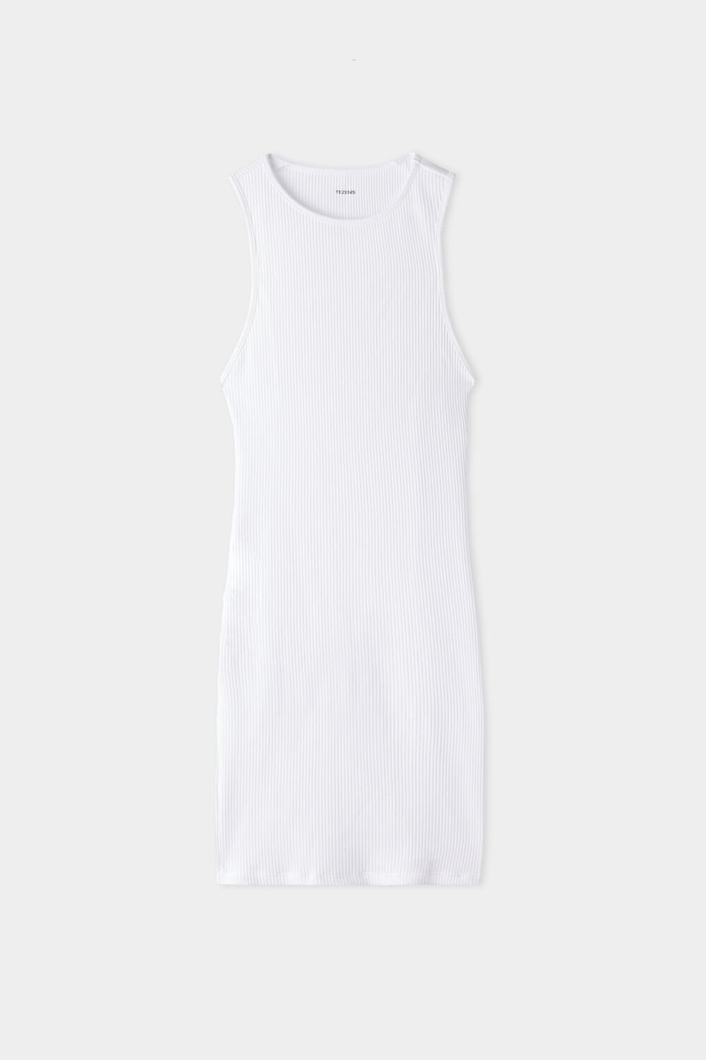 White White 001 Tezenis Ribbed Cotton Fitted Mini Dress | 789253-POE