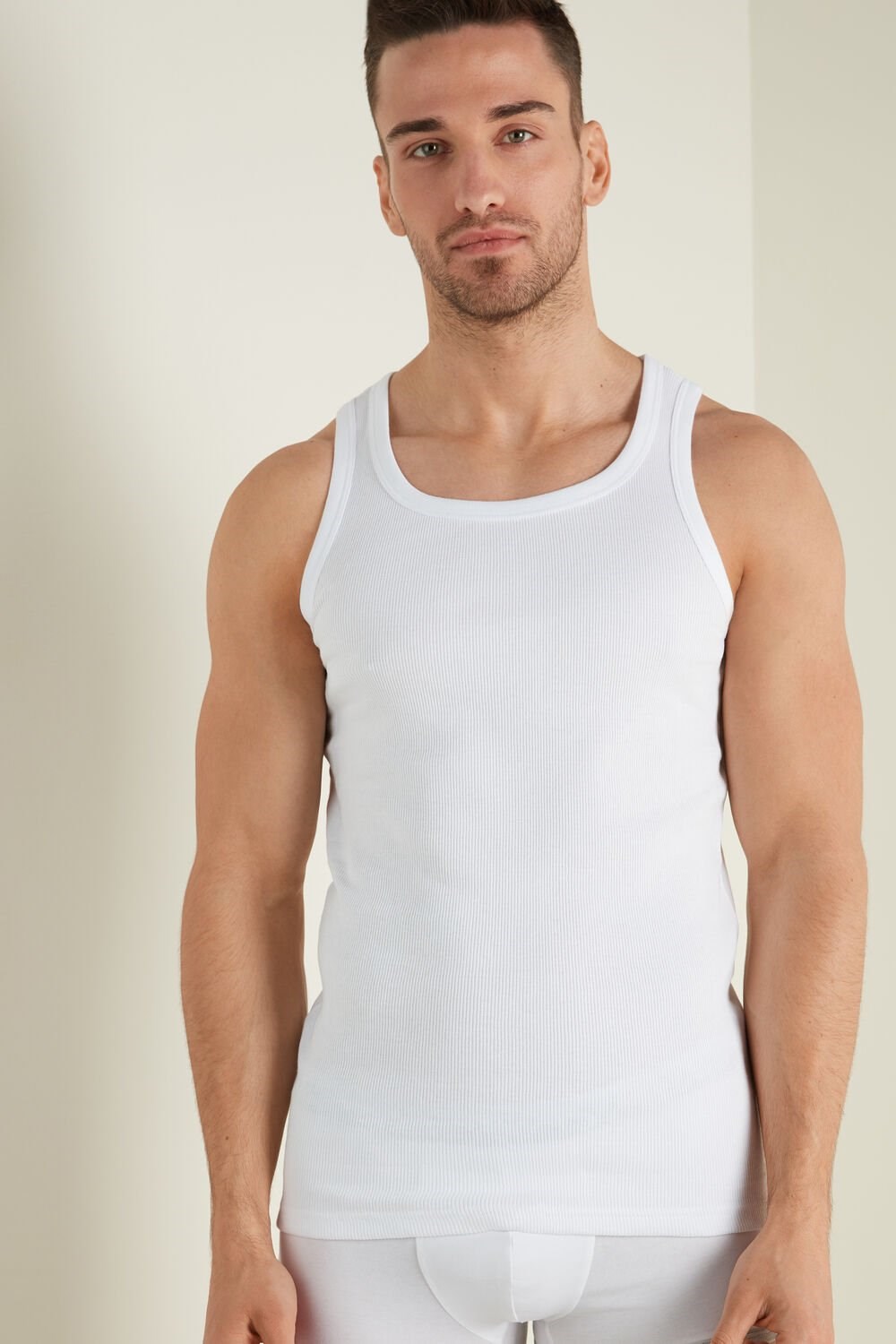 White White 001 Tezenis Ribbed Cotton Undershirt | 506219-HEM