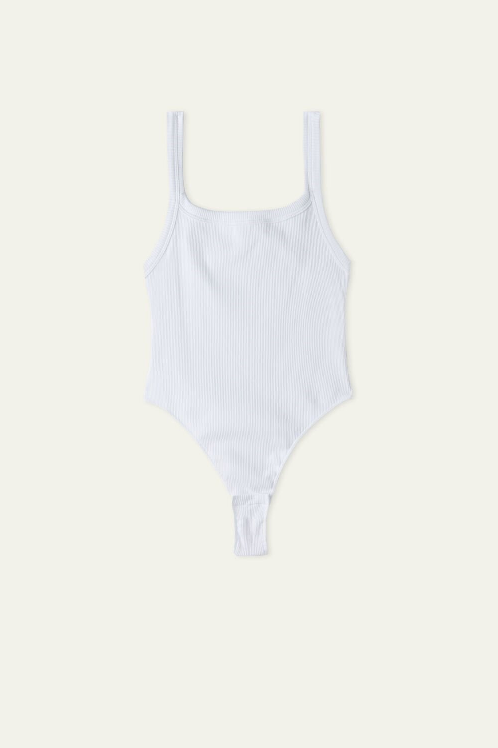 White White 001 Tezenis Spring Rib High-Cut Cotton Bodysuit | 214958-AKH