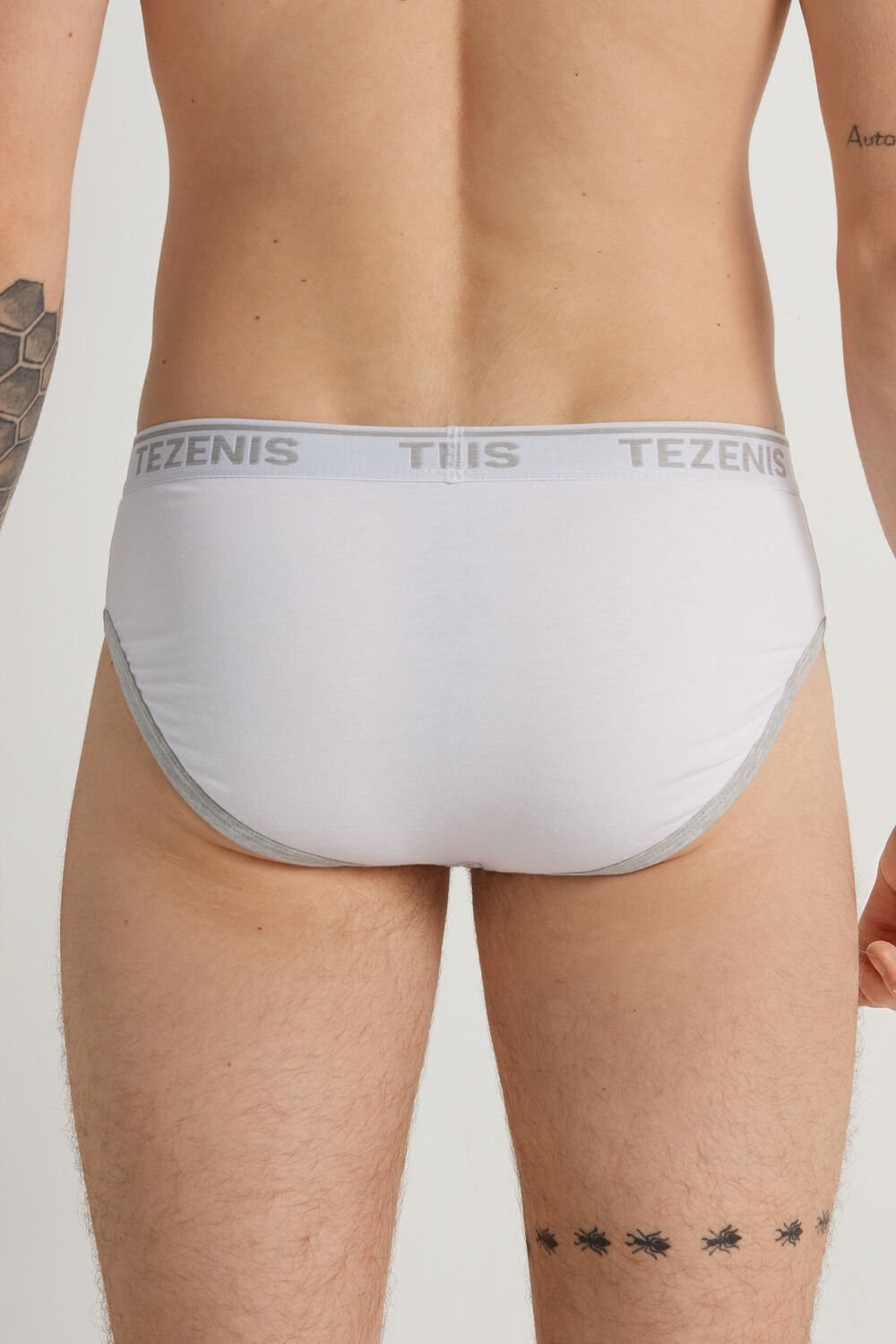 White White/Light Gray Heather 6001 Tezenis Cotton Logo Briefs with Contrasting Edging | 654183-BGY