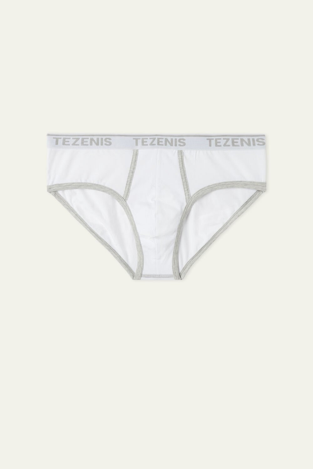 White White/Light Gray Heather 6001 Tezenis Cotton Logo Briefs with Contrasting Edging | 654183-BGY