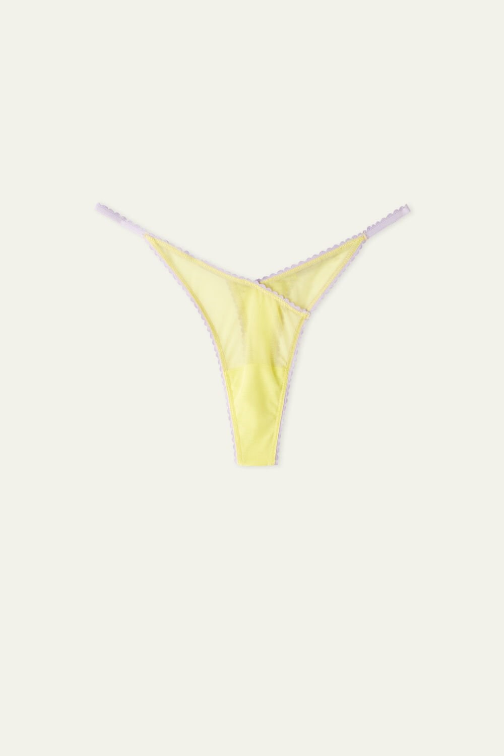 Yellow Bright Lemon/Pastel Lilac 271v Tezenis High-Cut Tulle String Thong with Scalloped Trim | 503728-QBG