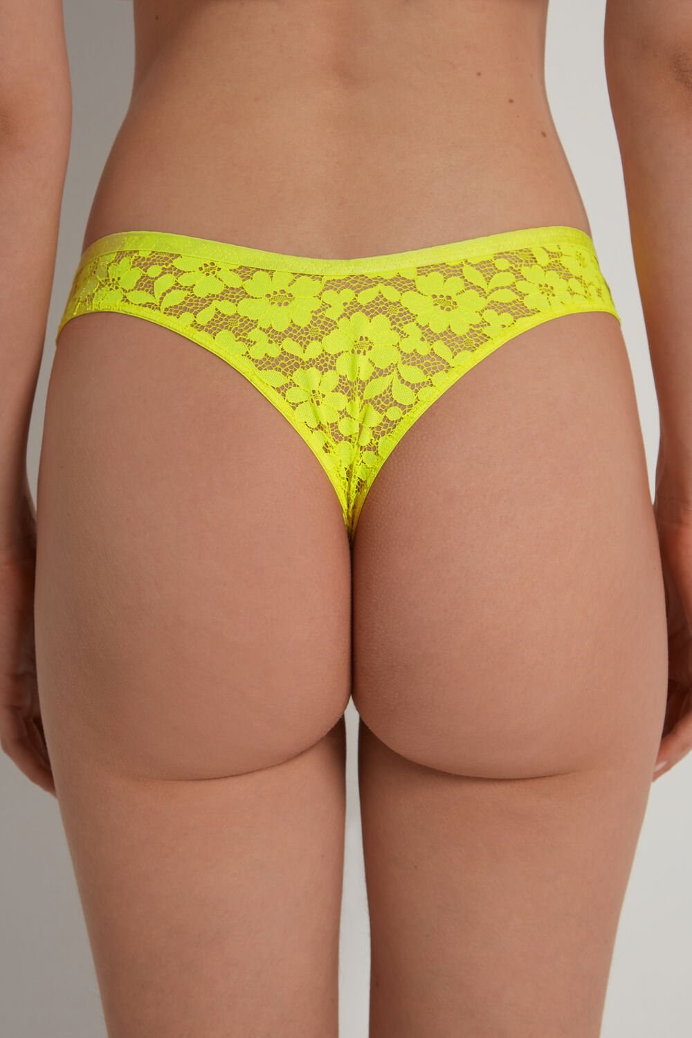 Yellow Bright Lemon Yellow 270v Tezenis High-Cut Lace Brazilian Panties with Cut-Outs | 703849-WRL