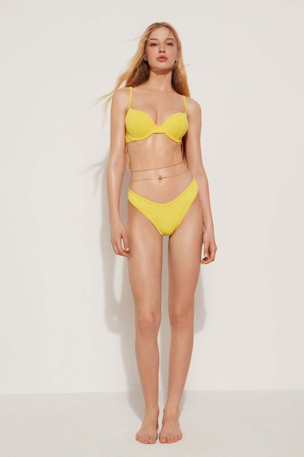 Yellow Lemon Yellow 537v Tezenis Padded Recycled Ribbed Push-Up Bikini Top | 607945-EIF