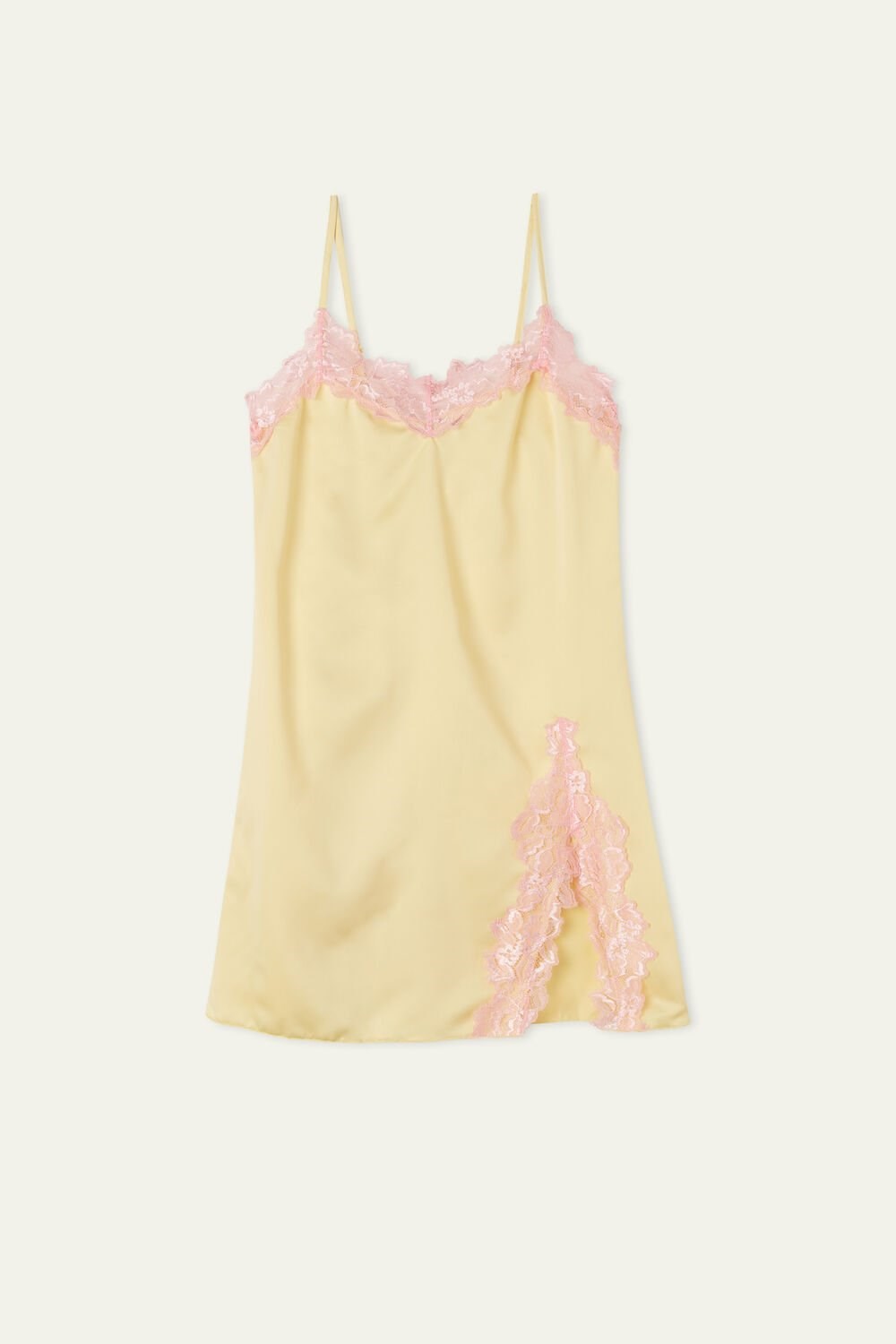 Yellow Vanilla Yellow/Baby Pink 269v Tezenis Delicate Satin Slip with Slit | 172805-FKY