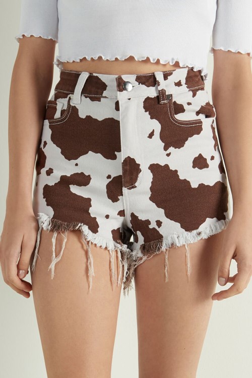 Animal Animal Print 831u Tezenis High Rise Frayed Denim Shorts | 051629-DHG