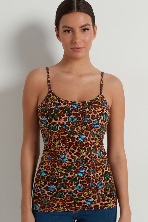 Animal Animal-print Butterfly Print 573v Tezenis Round Neck Tank Top in Stretch Cotton | 512368-YRN