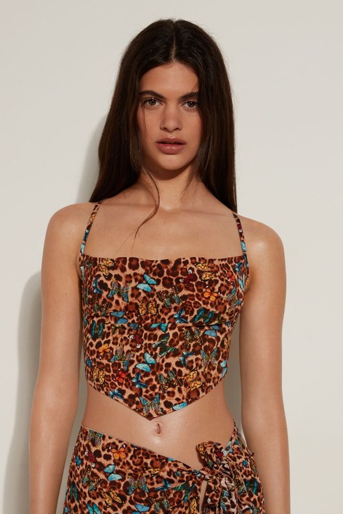 Animal Animal-print Butterfly Print 573v Tezenis Criss-Cross Viscose Fabric Crop Top | 815029-GYQ