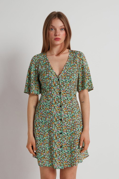 Animal Flower Print 593v Tezenis Half-Sleeve Viscose Fabric Shirt Dress | 270835-DER