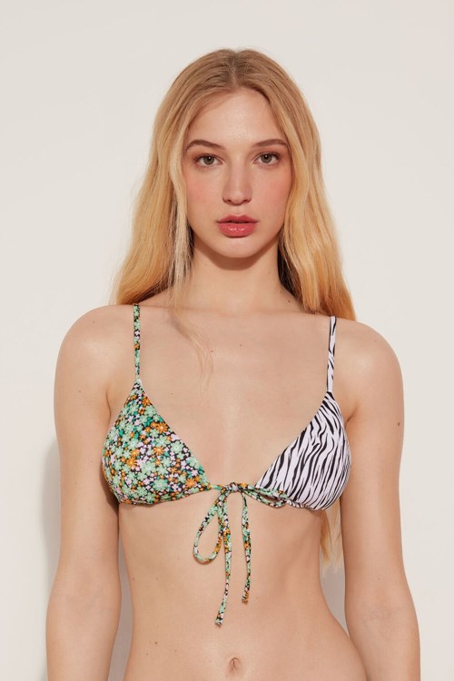 Animal Flower Print 593v Tezenis Pretty Flower Zebra Removable Cup Triangle Bikini Top | 946570-WZL