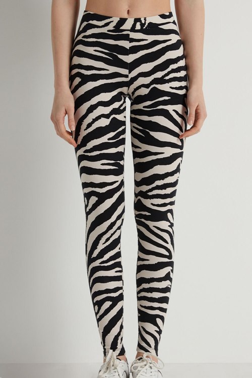 Animal Milk White/Black Zebra Print 306v Tezenis Printed Cotton Leggings | 597348-PYG