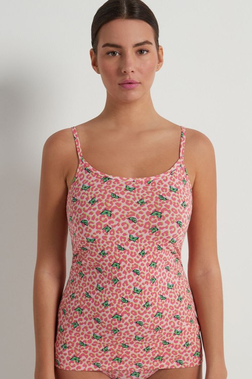 Animal Spotted Butterfly Print 297v Tezenis Round Neck Tank Top in Stretch Cotton | 245971-EAI