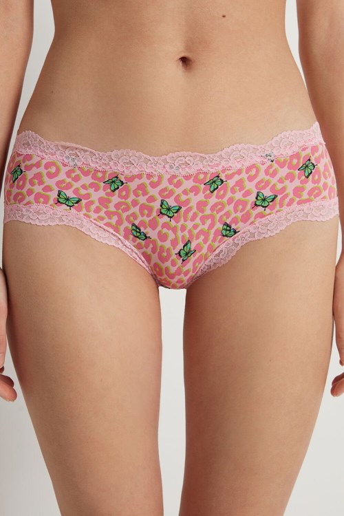 Animal Spotted Butterfly Print 297v Tezenis Printed Microfiber and Lace Hipster Brazilian | 623481-ACD