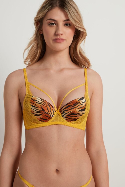 Animal Yellow Tiger Print 267v Tezenis Berlin Savage Lace Balconette Bra | 029856-VOU