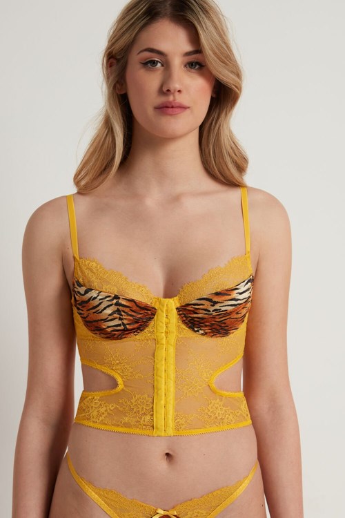 Animal Yellow Tiger Print 267v Tezenis Savage Lace Balconette Bra Top | 852794-HBZ