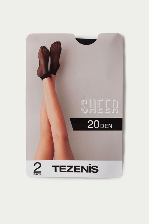 Black Black 019 Tezenis 2 X 20 Den Appearance Sheer Short Socks | 641932-KUP