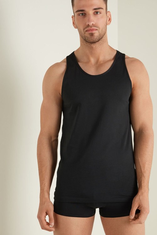 Black Black 019 Tezenis Cotton Jersey Undershirt | 085739-ADW