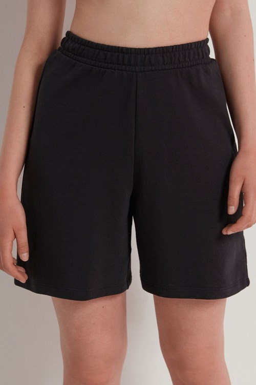 Black Black 019 Tezenis Fleece Bermuda Shorts with Pockets | 705942-ZNL