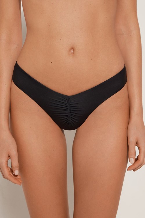 Black Black 019 Tezenis Gathered Recycled Microfiber High Cut Bikini Bottom | 273084-TRI