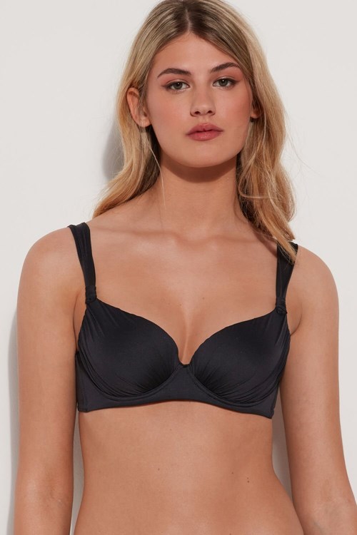 Black Black 019 Tezenis Gathered Recycled Padded Balconette Bikini Top | 941862-UHF