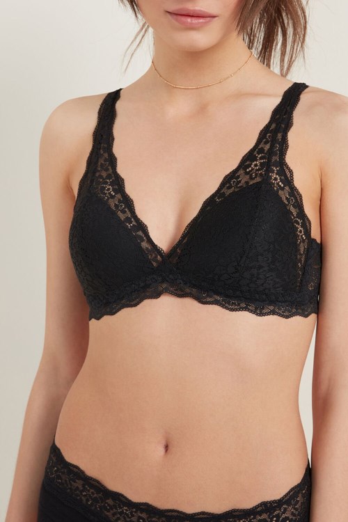 Black Black 019 Tezenis Havana Recycled Lace Triangle Bra | 893541-MSK