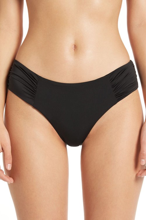 Black Black 019 Tezenis High-Waisted Bikini Briefs in Plain Hues with Side Shirring | 270659-XAF