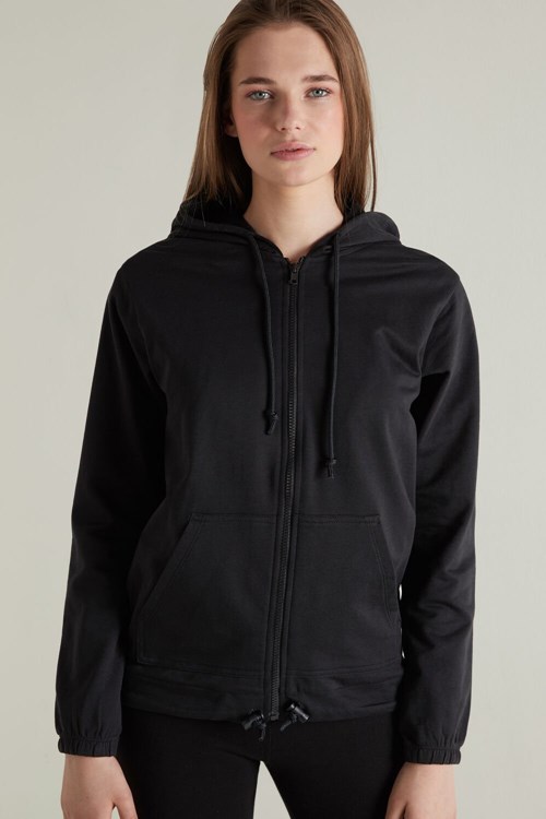 Black Black 019 Tezenis Hoodie Sweatshirt with Zipper and Drawstring | 850971-TMS