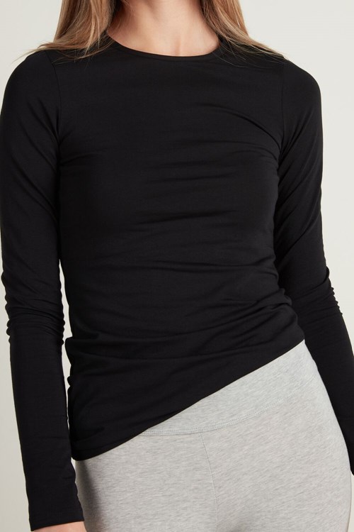 Black Black 019 Tezenis Long-Sleeve Crew-Neck Stretch-Cotton Top | 984256-YGD