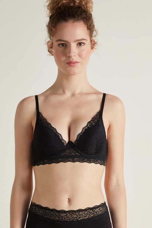 Black Black 019 Tezenis Malibu Recycled Lace Super Push-Up Bra | 043921-EGY