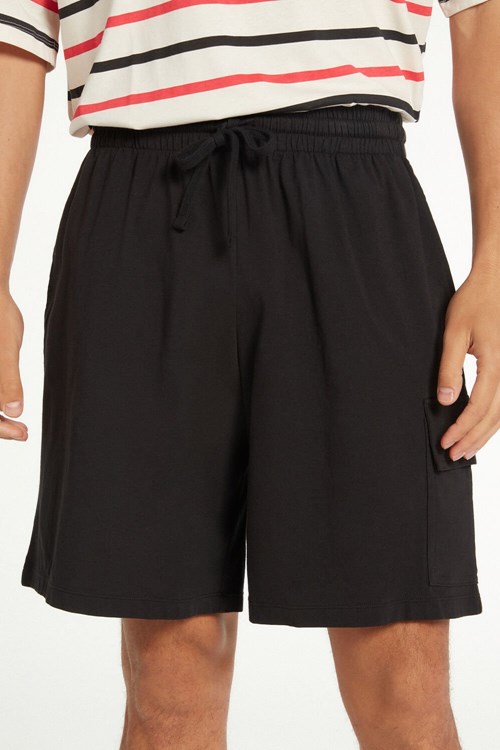 Black Black 019 Tezenis Men’s Cotton Shorts with Pockets | 095732-AFL