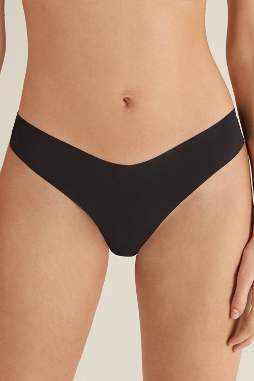 Black Black 019 Tezenis Microfiber V-Shaped Laser-Cut Brazilian Panties | 169287-SHC