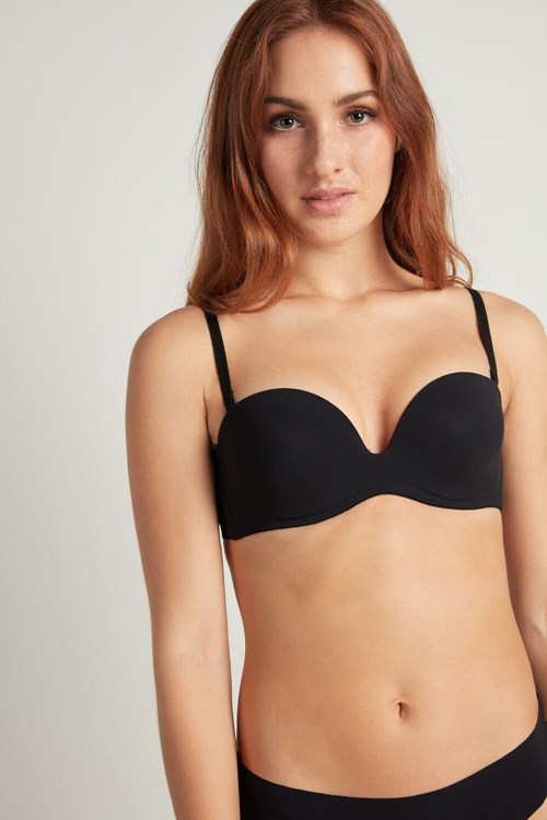 Black Black 019 Tezenis New York Padded Microfiber Bandeau Bra | 327869-GXL