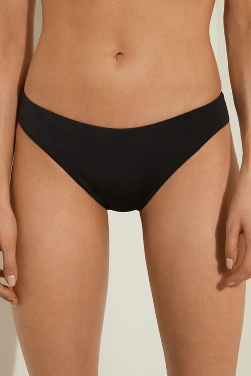 Black Black 019 Tezenis Plain Cheeky Bikini Bottoms | 379480-OWK