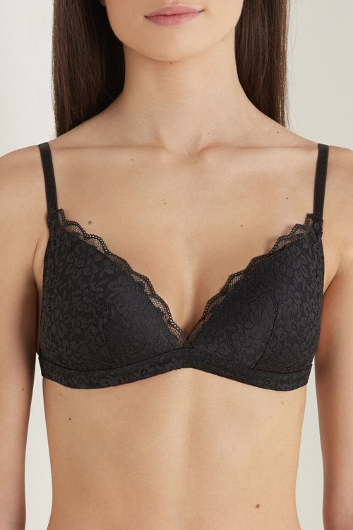 Black Black 019 Tezenis Positano Lace Padded Triangle Bra | 723180-UVZ