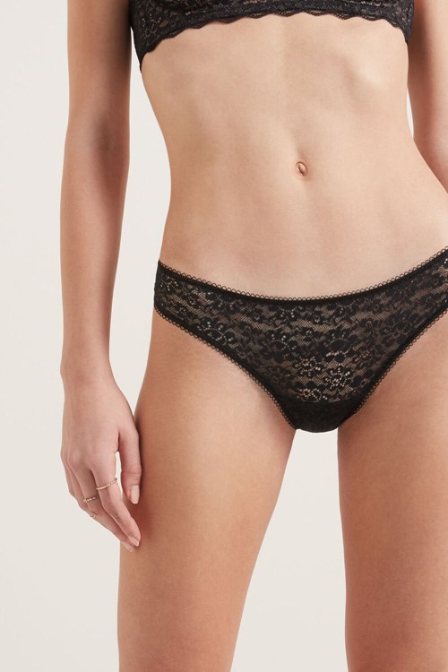 Black Black 019 Tezenis Recycled Lace Brazilian Panties | 586497-YEM