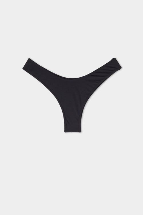 Black Black 019 Tezenis Recycled Microfiber High Cut Bikini Bottom | 316579-DQR