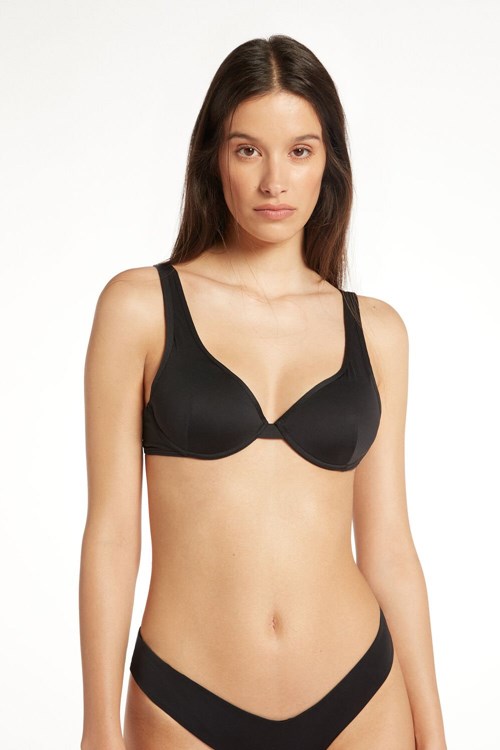 Black Black 019 Tezenis Recycled Microfiber Push-Up Bikini Top | 326854-HAW