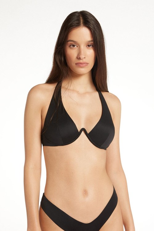 Black Black 019 Tezenis Recycled Microfiber Wide-Strap Push-Up Bikini | 658940-RKV