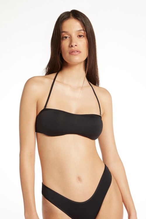 Black Black 019 Tezenis Recycled Microfiber Bandeau Bikini Top with Removable Cups | 934178-RUH