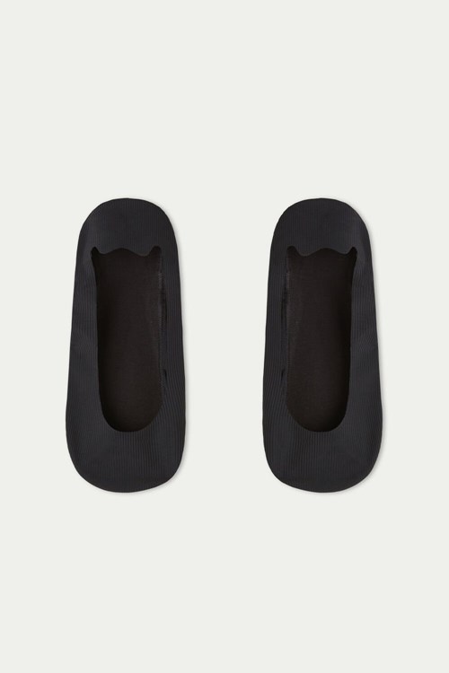 Black Black 019 Tezenis Ribbed Cotton Shoe Liners | 053719-JLV