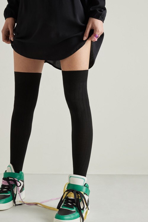 Black Black 019 Tezenis Ribbed Over-The-Knee Socks | 894051-UNS