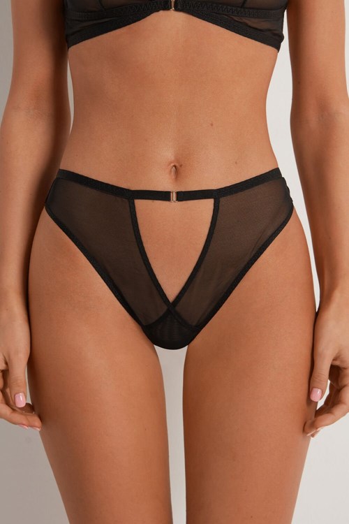 Black Black 019 Tezenis Seduction Mesh High Waist Brazilian Panties | 257439-UOH