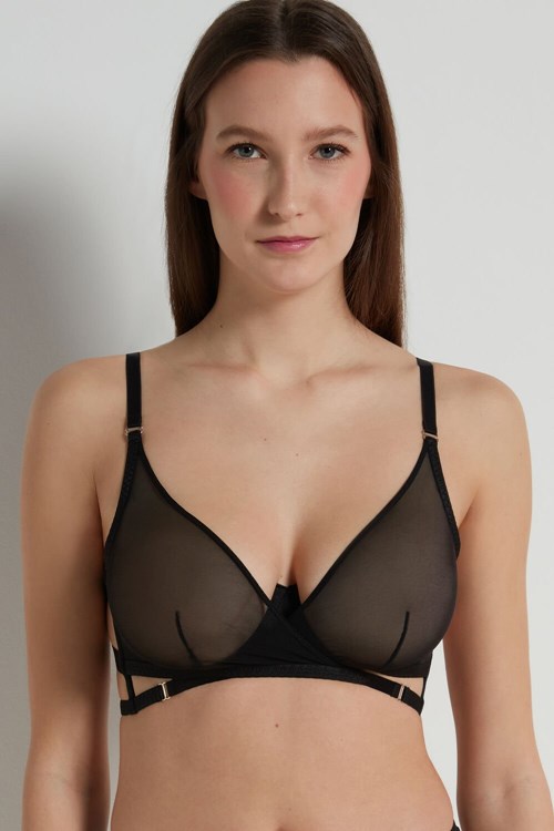 Black Black 019 Tezenis Seduction Mesh Paris Balconette Bra | 506814-MLD