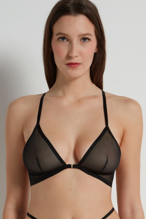 Black Black 019 Tezenis Seduction Mesh Triangle Bra | 264735-UZK