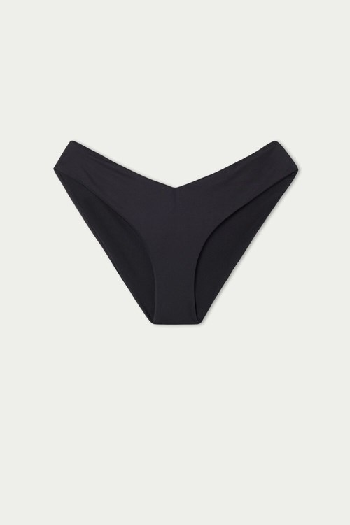 Black Black 019 Tezenis V-shaped High-Leg Recycled Microfiber Bikini Bottoms | 508214-CPB